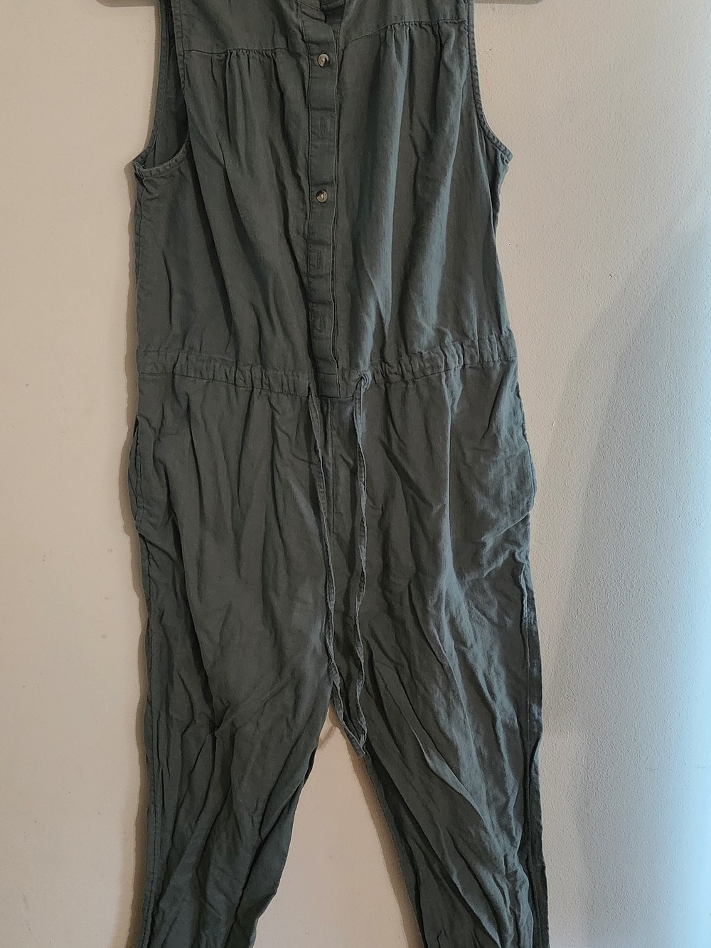 Lucky Brand Olive Green Sleeveless Button Front Utility Jumpsuit Size S